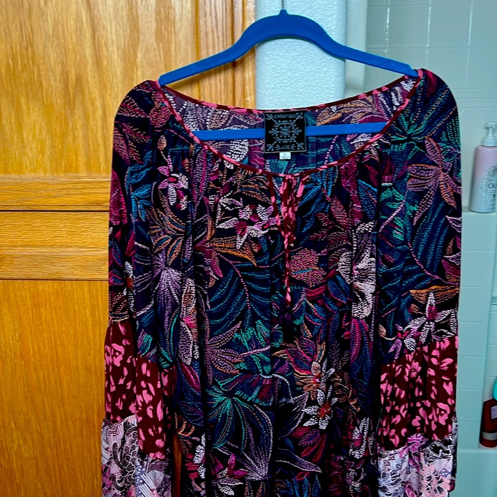 Johnny Was Silk Blouse Raisin Multi Color XL